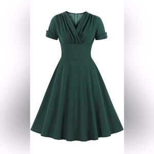 Wellwits Women's Ruched Wrap Work Cocktail Vintage Dress Christmas Green S